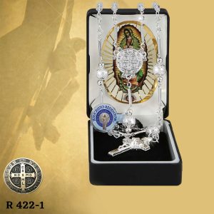 R422-1 ROSARIO CRISTAL #4 C/P.N. DE PERLA #8 ESCASQUILLADA PLATA