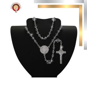 RE43-1 ROSARIO CRISTAL #5 C/P.N. FLOR METAL PLATA