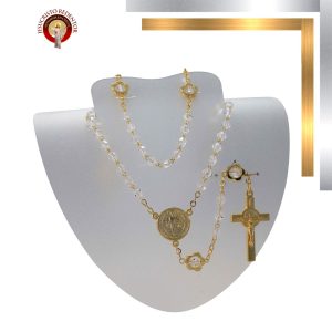 RE43 ROSARIO CRISTAL #5 C/P.N. FLOR METAL ORO