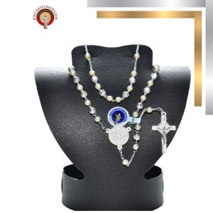 RE48-1 ROSARIO DIAMANTADA #6 C/PERLAS PLATA