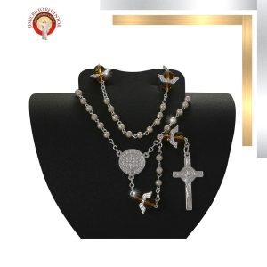RE49-1 ROSARIO PERLA #4 C/ANGELITOS PLATA